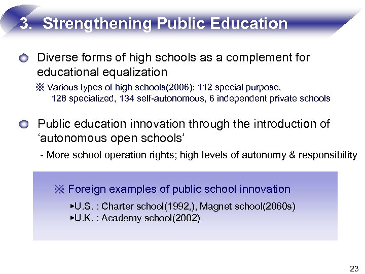 3. Strengthening Public Education Diverse forms of high schools as a complement for educational
