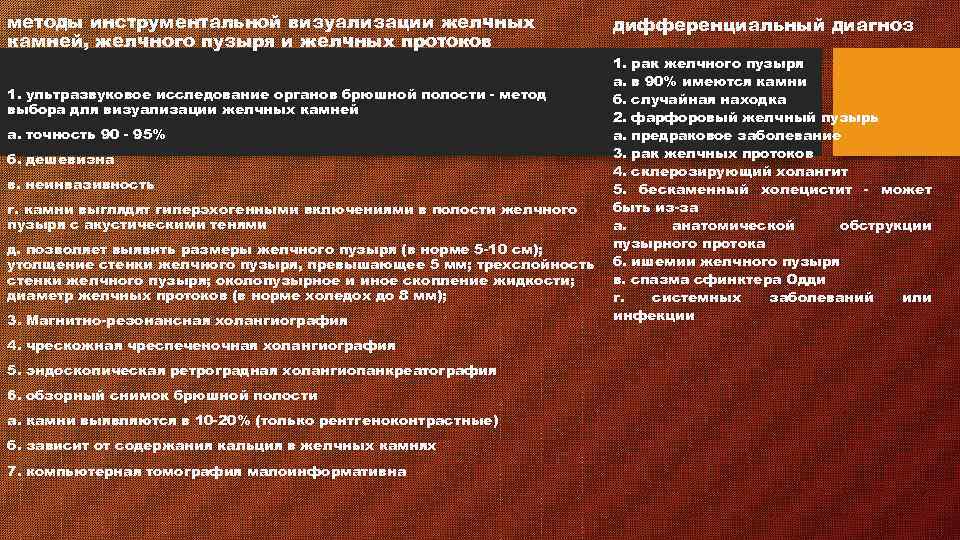 методы инструментальной визуализации желчных камней, желчного пузыря и желчных протоков 1. ультразвуковое исследование органов