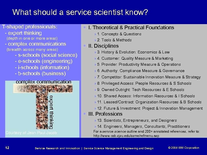 What should a service scientist know? T-shaped professionals: - expert thinking (depth in one