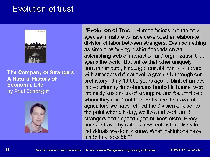 Evolution of trust The Company of Strangers : A Natural History of Economic Life