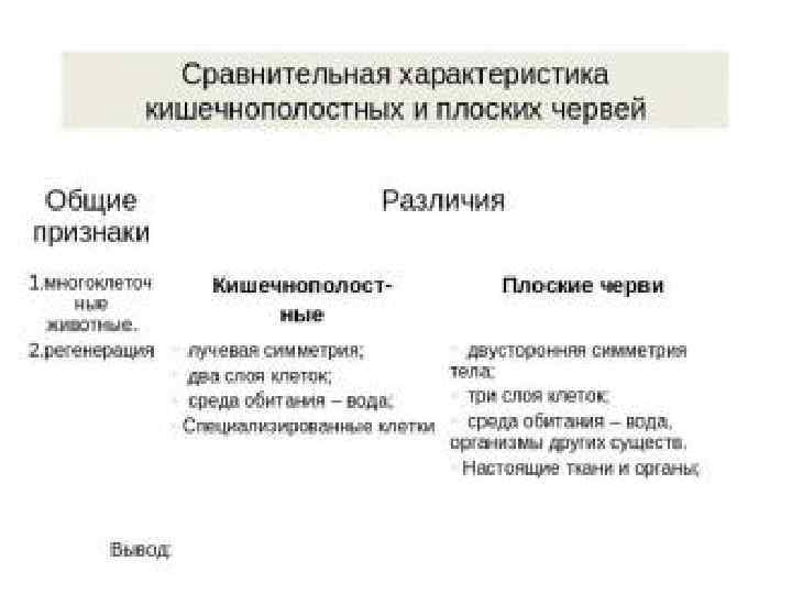 Черви различия. Сравнение кишечнополостных и плоских червей таблица. Таблица сходства и различия кишечнополостных и плоских червей. Сравнительная характеристика кишечнополостных и плоских червей. Общие признаки и различия кишечнополостных и плоских червей таблица.