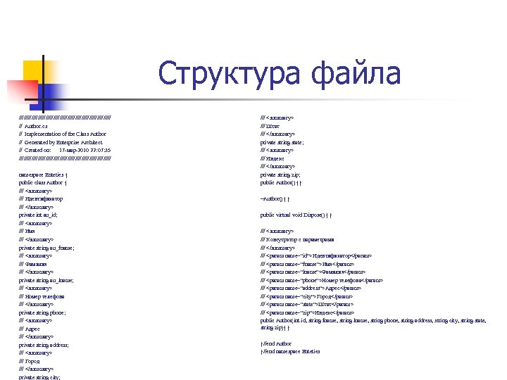 Структура файла ////////////////////////////// // Author. cs // Implementation of the Class Author // Generated