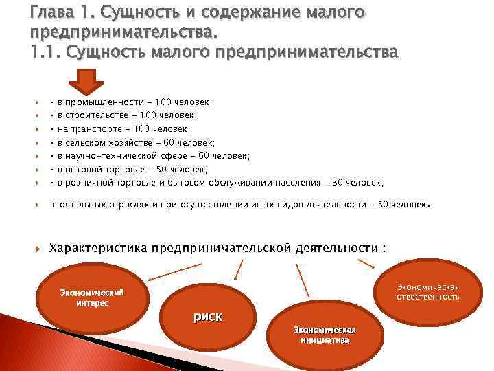 Глава 1. Сущность и содержание малого предпринимательства. 1. 1. Сущность малого предпринимательства · в