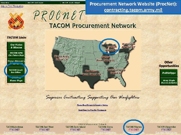 Procurement Network Website (Proc. Net): contracting. tacom. army. mil 10 