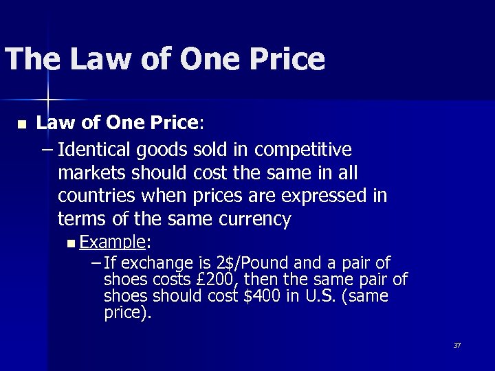 The Law of One Price n Law of One Price: – Identical goods sold