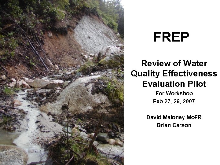 FREP Review of Water Quality Effectiveness Evaluation Pilot For Workshop Feb 27, 28, 2007