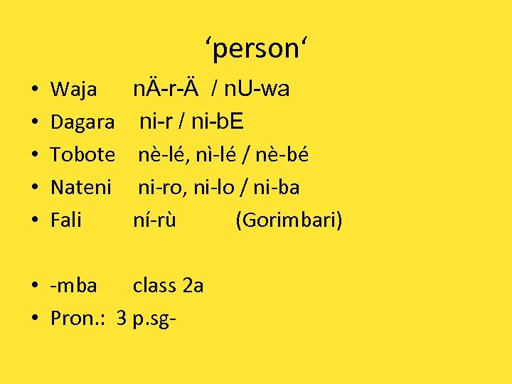 ‘person‘ • • • Waja Dagara Tobote Nateni Fali nÄ-r-Ä / n. U-wa ni-r