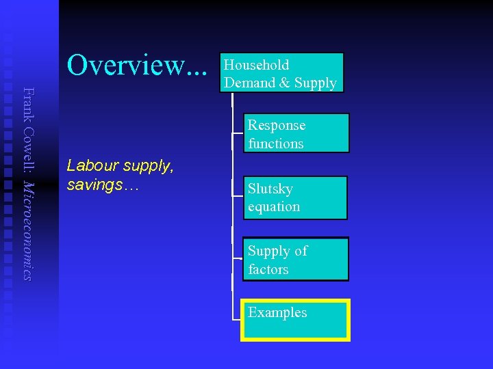 Overview. . . Frank Cowell: Microeconomics Household Demand & Supply Response functions Labour supply,