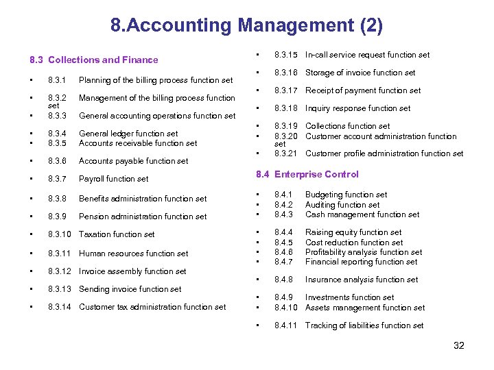 8. Accounting Management (2) 8. 3 Collections and Finance • 8. 3. 1 Planning