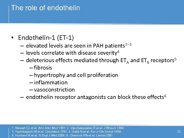 The role of endothelin • Endothelin-1 (ET-1) – elevated levels are seen in PAH