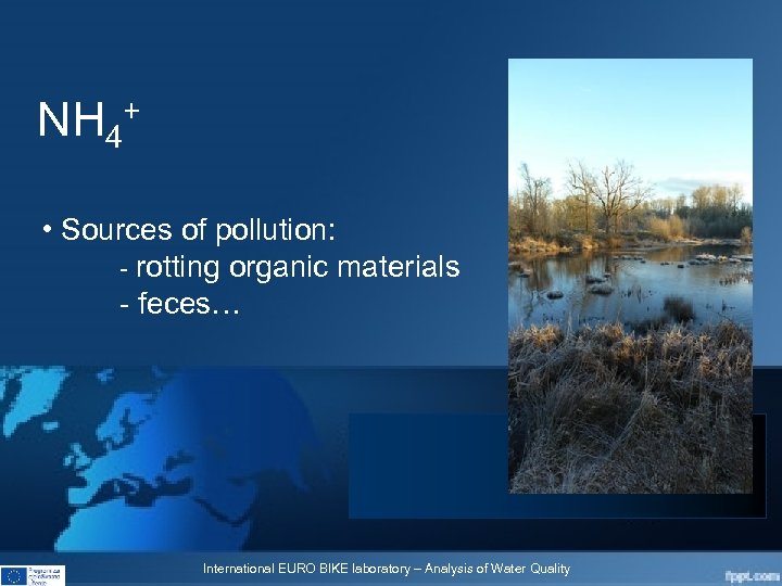 NH 4 + • Sources of pollution: - rotting organic materials - feces… International