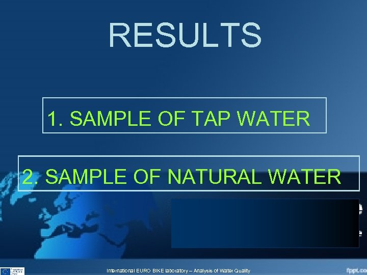 RESULTS 1. SAMPLE OF TAP WATER 2. SAMPLE OF NATURAL WATER International EURO BIKE