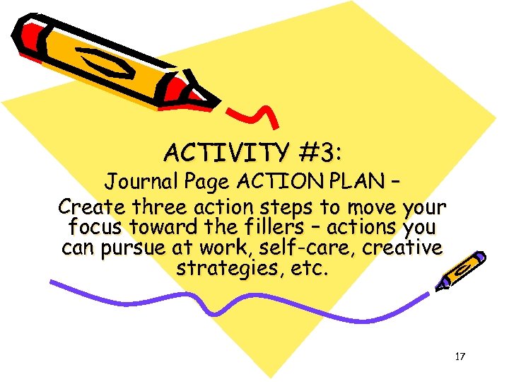ACTIVITY #3: Journal Page ACTION PLAN – Create three action steps to move your