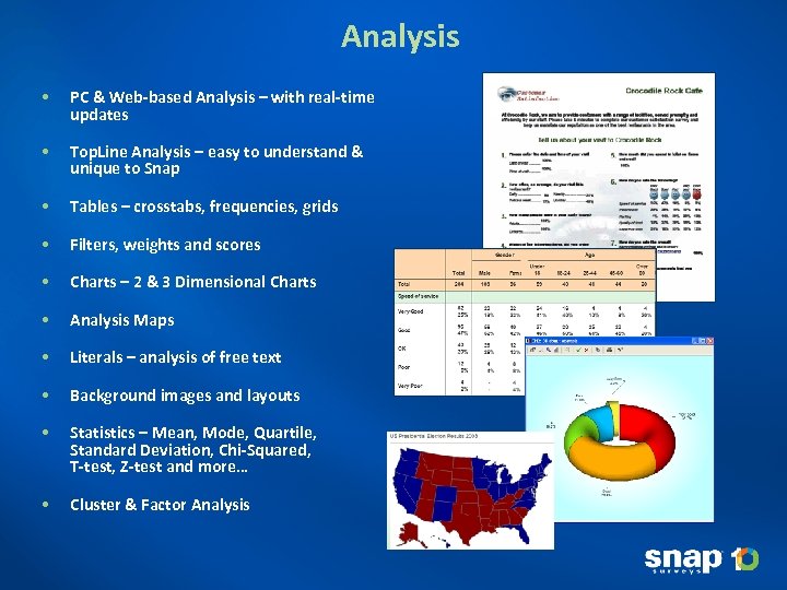 Analysis • PC & Web-based Analysis – with real-time updates • Top. Line Analysis