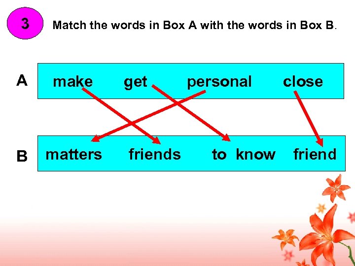 3 Match the words in Box A with the words in Box B. A