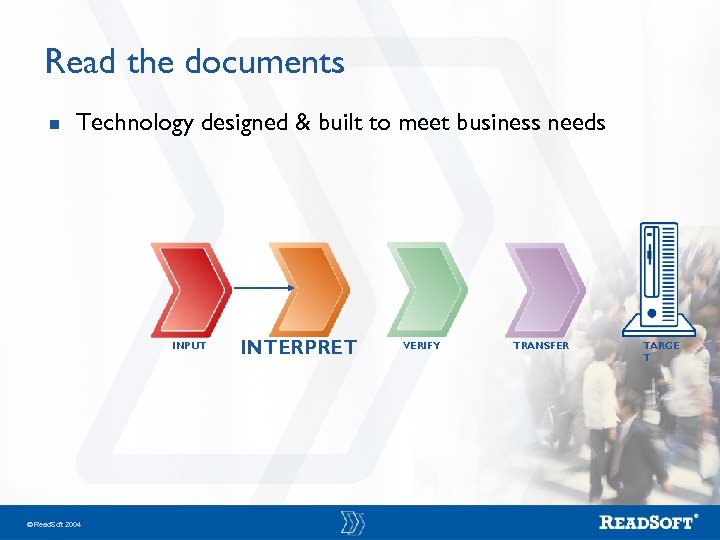 Read the documents n Technology designed & built to meet business needs INPUT Read.