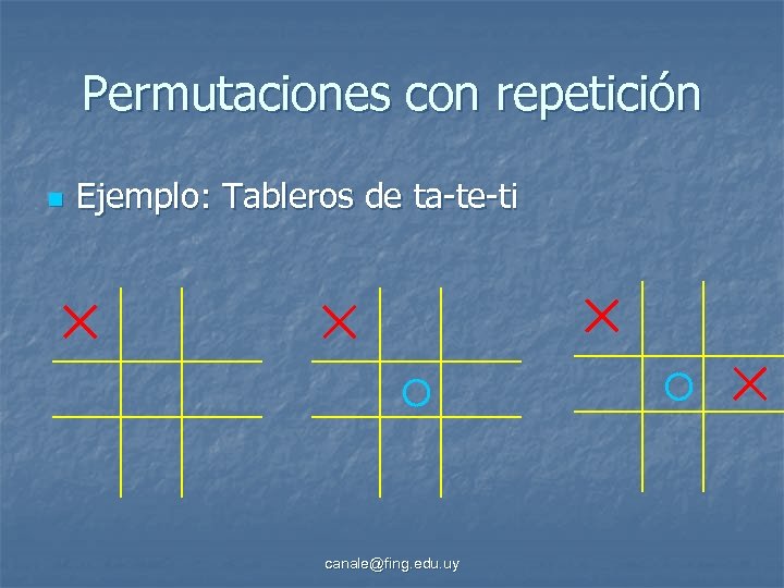 Permutaciones con repetición n Ejemplo: Tableros de ta-te-ti canale@fing. edu. uy 