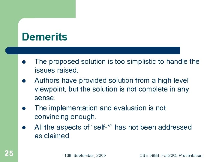 Demerits l l 25 The proposed solution is too simplistic to handle the issues