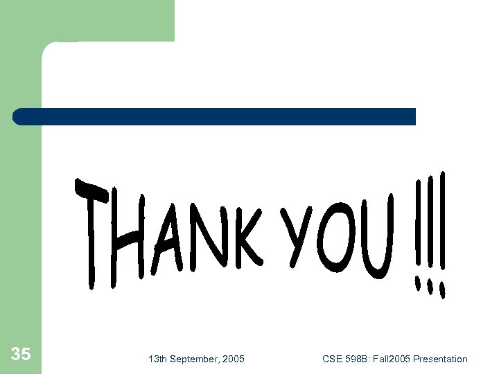 35 13 th September, 2005 CSE 598 B: Fall 2005 Presentation 