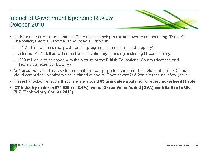 Impact of Government Spending Review October 2010 • In UK and other major economies