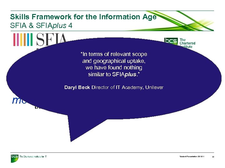 Skills Framework for the Information Age SFIA & SFIAplus 4 “In terms of relevant