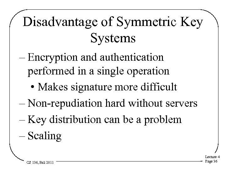 Disadvantage of Symmetric Key Systems – Encryption and authentication performed in a single operation