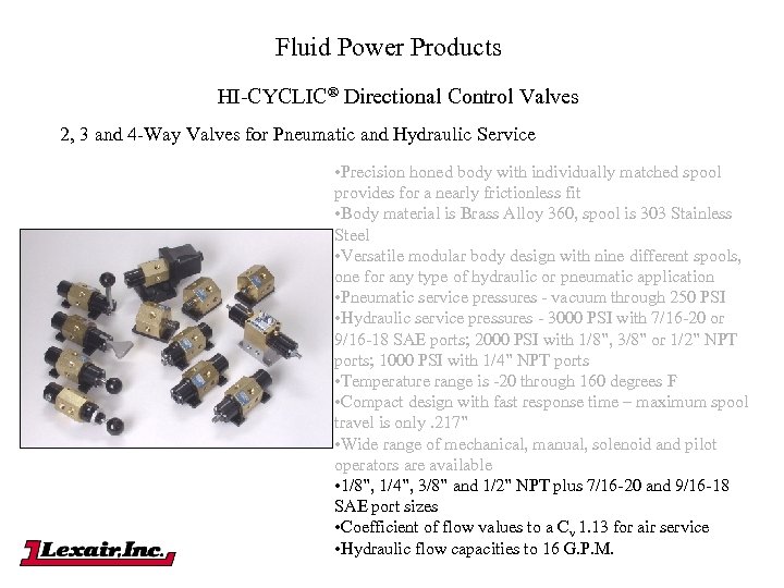Fluid Power Products HI-CYCLIC® Directional Control Valves 2, 3 and 4 -Way Valves for