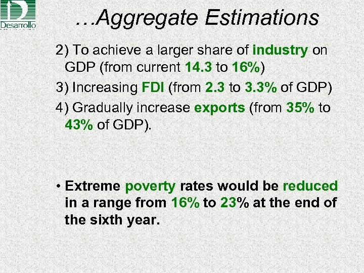 …Aggregate Estimations 2) To achieve a larger share of industry on GDP (from current