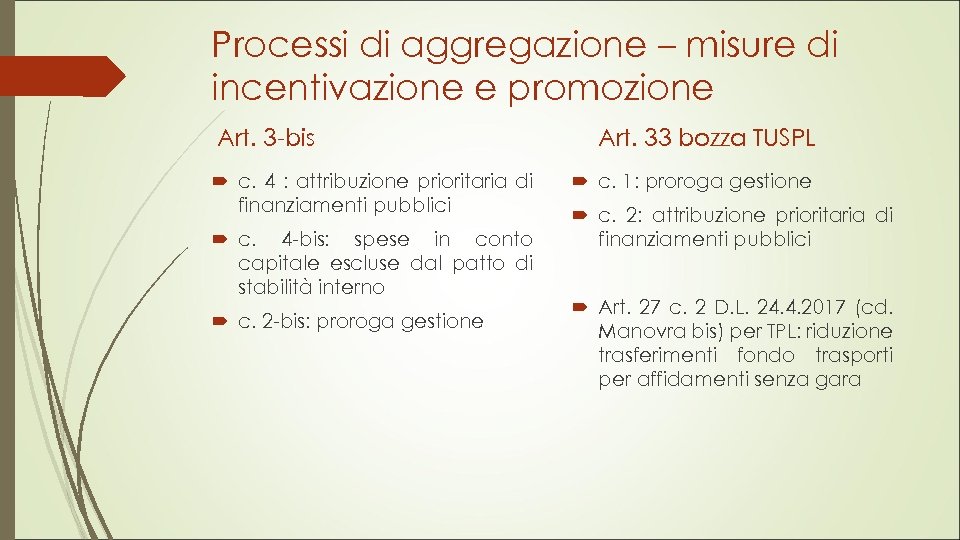Processi di aggregazione – misure di incentivazione e promozione Art. 3 -bis c. 4