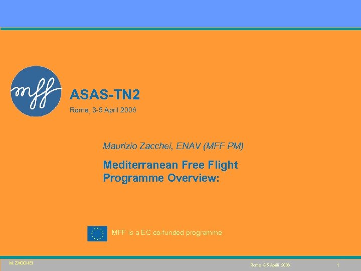 ASAS-TN 2 Rome, 3 -5 April 2006 Maurizio Zacchei, ENAV (MFF PM) Mediterranean Free