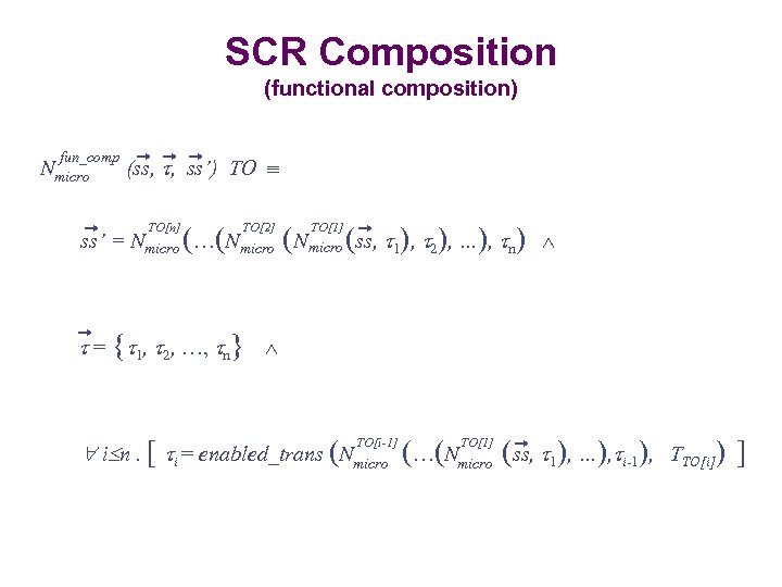 SCR Composition (functional composition) fun_comp Nmicro (ss, , ss’) TO TO[n] TO[2] TO[1] ss’