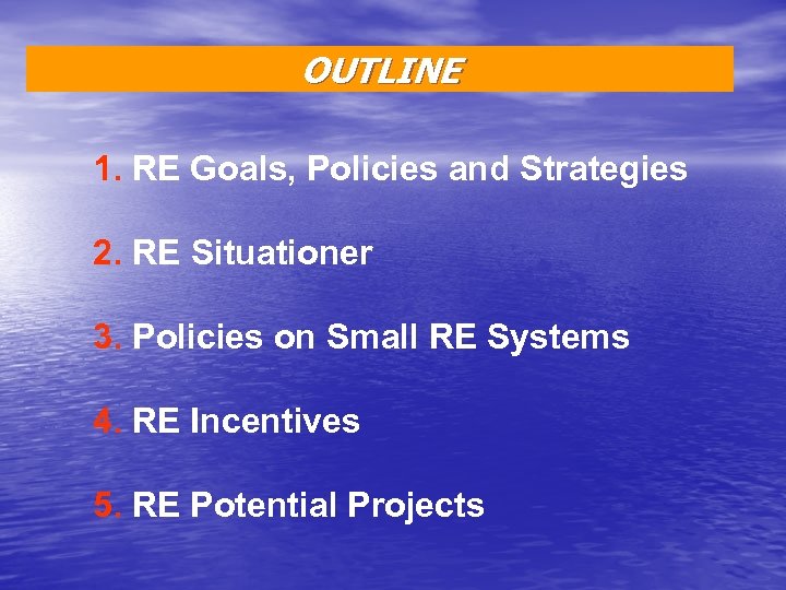 OUTLINE 1. RE Goals, Policies and Strategies 2. RE Situationer 3. Policies on Small