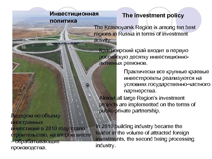 Инвестиционная политика The investment policy The Krasnoyarsk Region is among ten best regions in