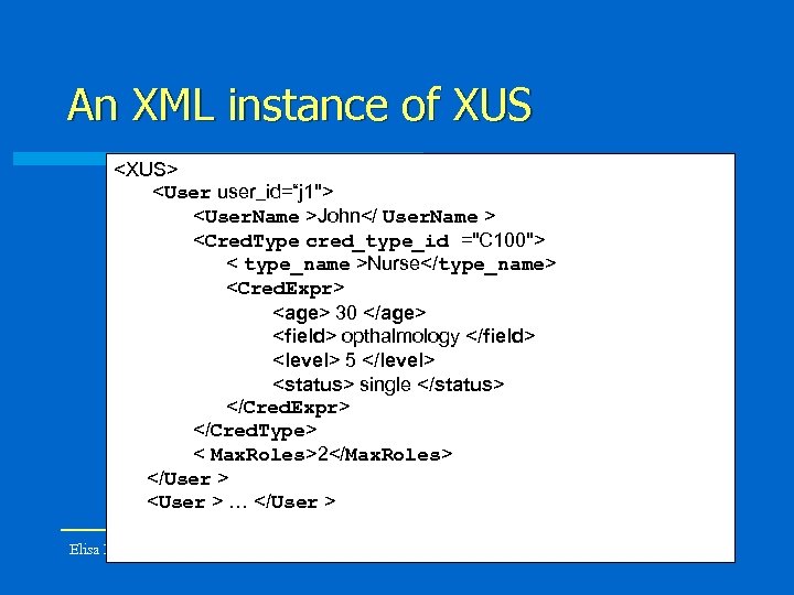 An XML instance of XUS <XUS> <User user_id=“j 1"> <User. Name >John</ User. Name