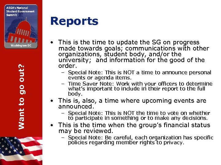 Want to go out? Reports • This is the time to update the SG