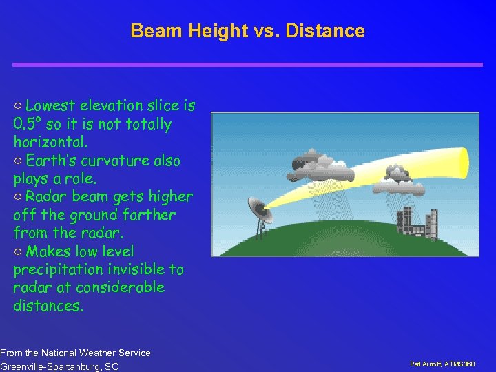 Beam Height vs. Distance ○ Lowest elevation slice is 0. 5° so it is