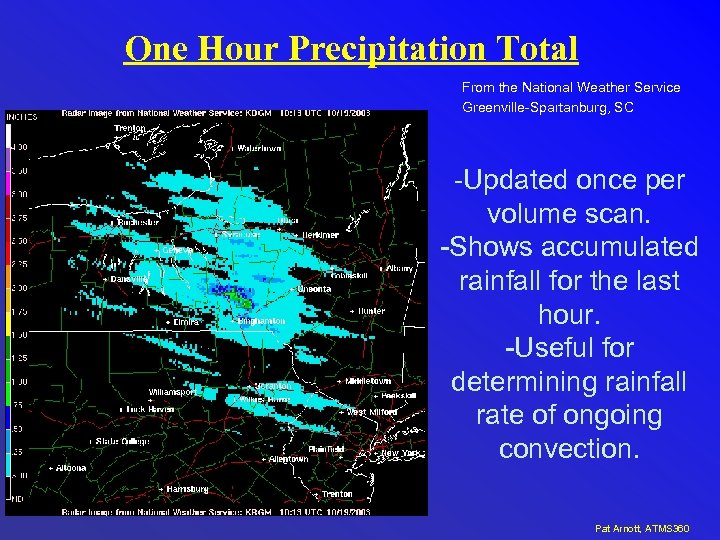 One Hour Precipitation Total From the National Weather Service Greenville-Spartanburg, SC -Updated once per