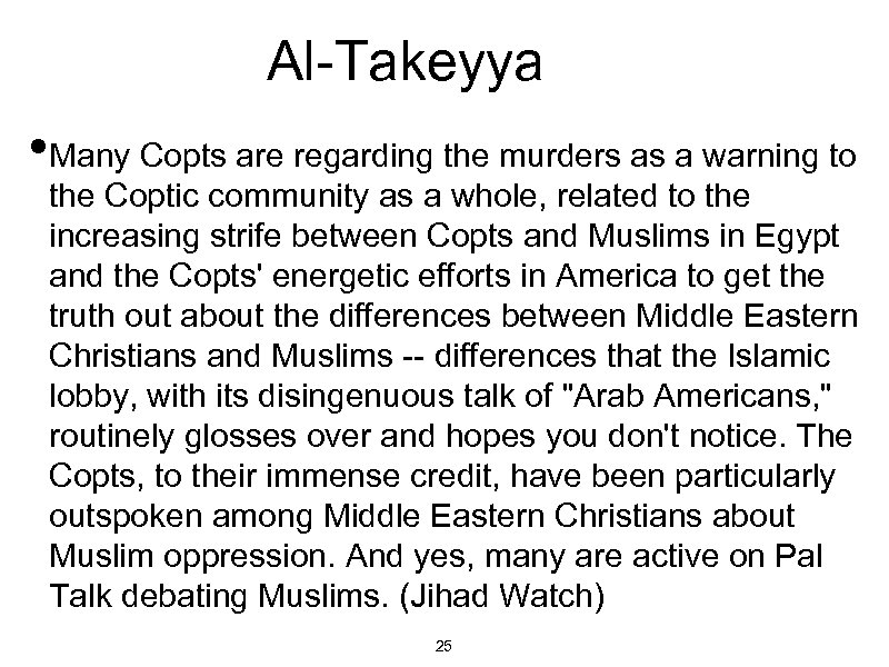 Al-Takeyya • Many Copts are regarding the murders as a warning to the Coptic