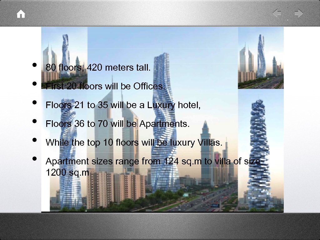  • • • 80 floors, 420 meters tall. First 20 floors will be