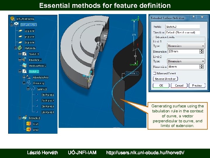 Essential methods for feature definition Generating surface using the tabulation rule in the context