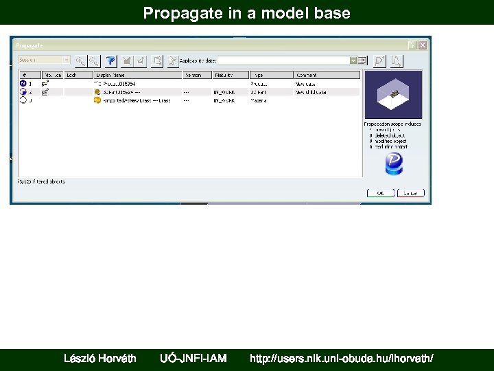 Propagate in a model base László Horváth UÓ-JNFI-IAM http: //users. nik. uni-obuda. hu/lhorvath/ 