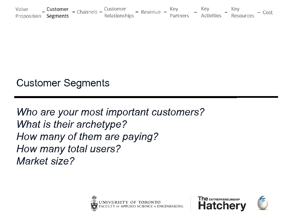 Customer Segments Who are your most important customers? What is their archetype? How many