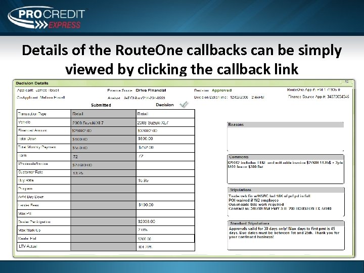 Details of the Route. One callbacks can be simply viewed by clicking the callback