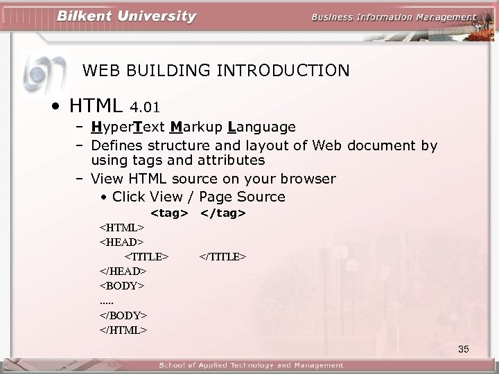 WEB BUILDING INTRODUCTION • HTML 4. 01 – Hyper. Text Markup Language – Defines