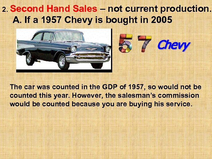 2. Second Hand Sales – not current production. A. If a 1957 Chevy is