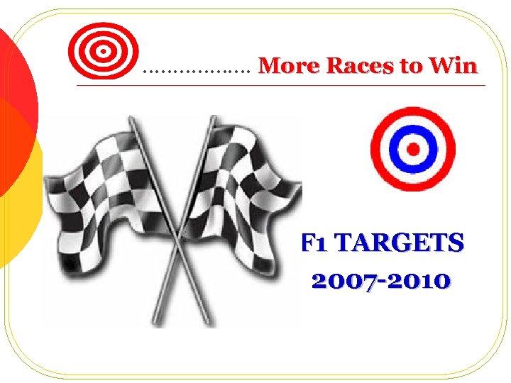 . . ……………. More Races to Win F 1 TARGETS 2007 -2010 