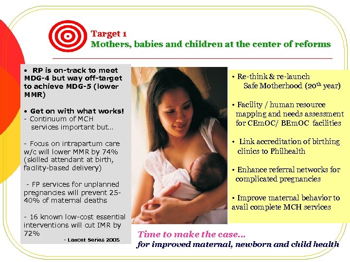 Target 1 Mothers, babies and children at the center of reforms • RP is