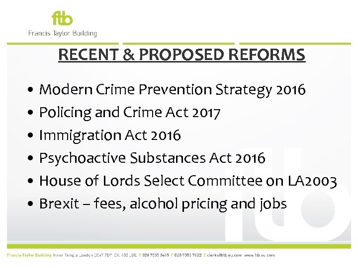 RECENT & PROPOSED REFORMS • Modern Crime Prevention Strategy 2016 • Policing and Crime