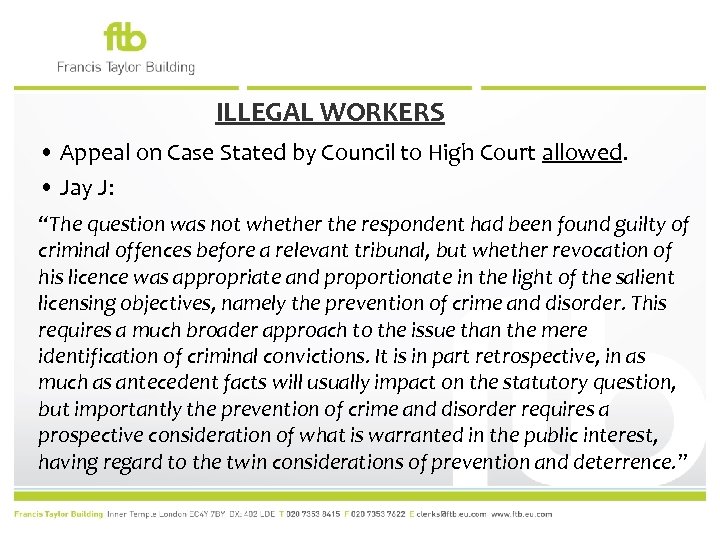 ILLEGAL WORKERS • Appeal on Case Stated by Council to High Court allowed. •