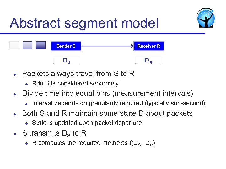 Abstract segment model Sender S DS l Interval depends on granularity required (typically sub-second)
